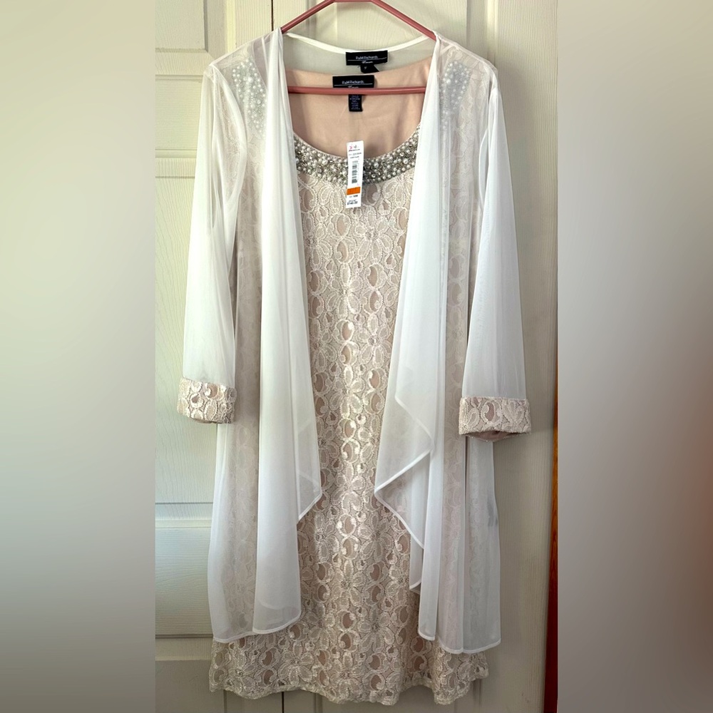 R & M Richards Lace Dress with Sheer White Overlay Brand New